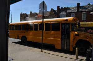 School bus bringing kids for art class